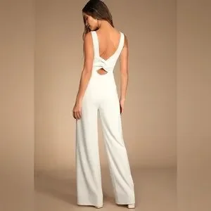Positive Twist White Sleeveless Twist-Back Wide-Leg Jumpsuit